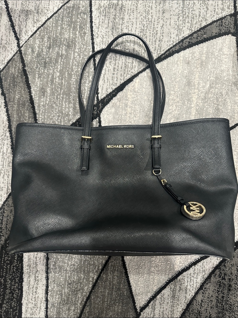 Michael Kors Black Saffiano Leather Tote with Gold Accent